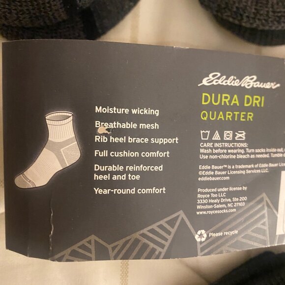 Eddie Bauer - Large - Mens Socks 6-Pair, Quarter Socks, Black, open never used - Picture 10 of 12